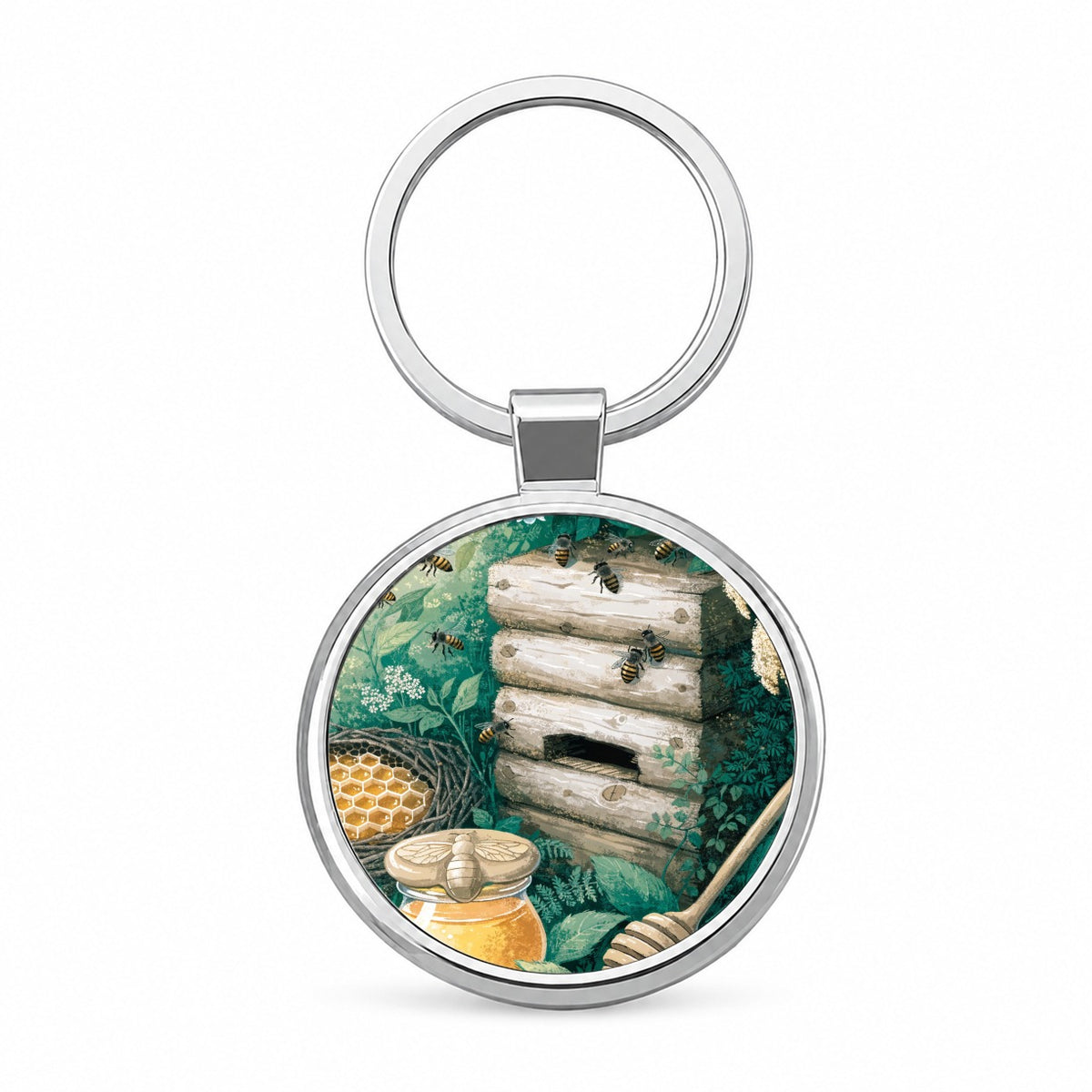 Beekeeping Honey Bee Round Metal Keychain