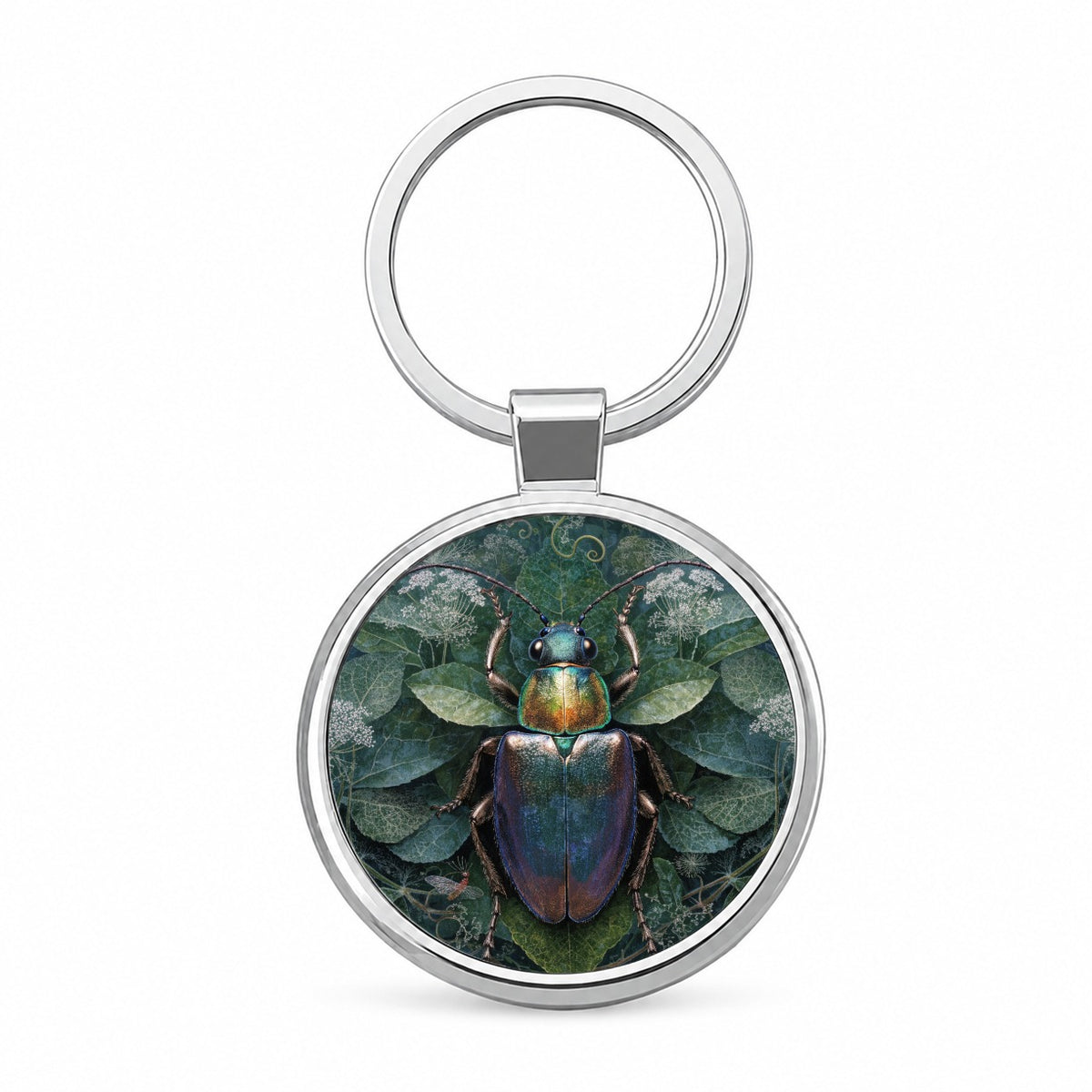 Beetle Botanical Garden Round Metal Keychain