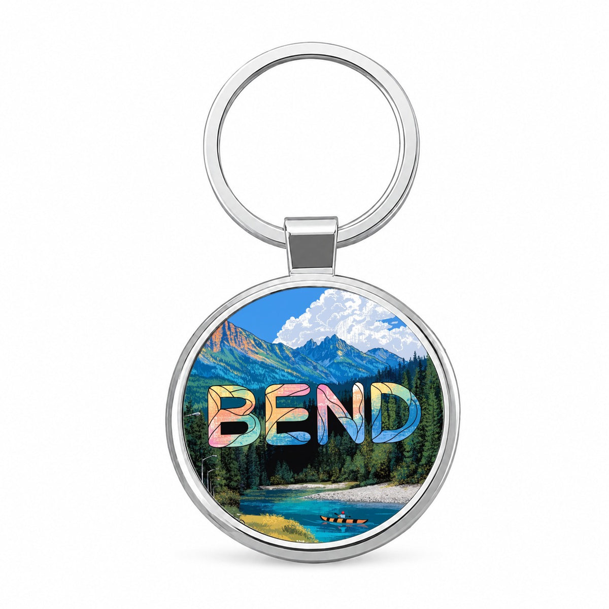 Bend Oregon Travel Round Metal Keychain
