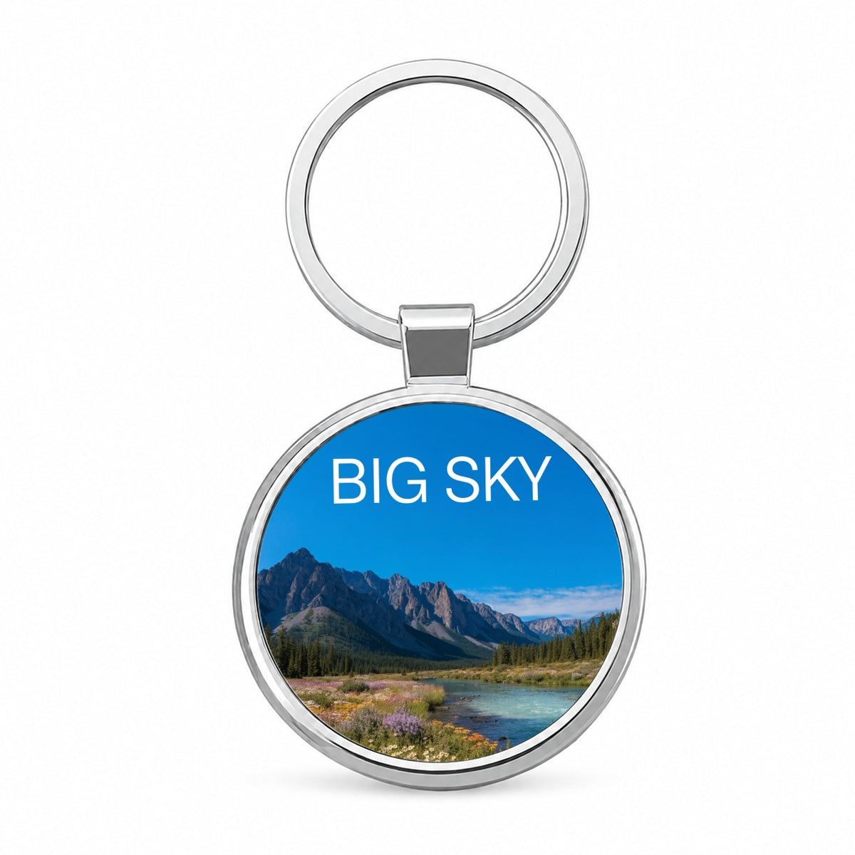 Big Sky Montana Travel Round Metal Keychain