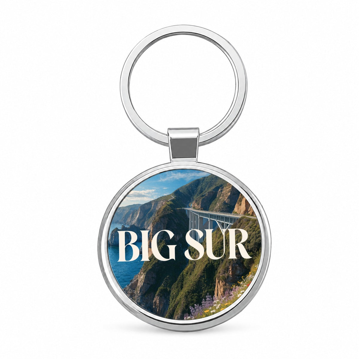 Big Sur California Travel Round Metal Keychain