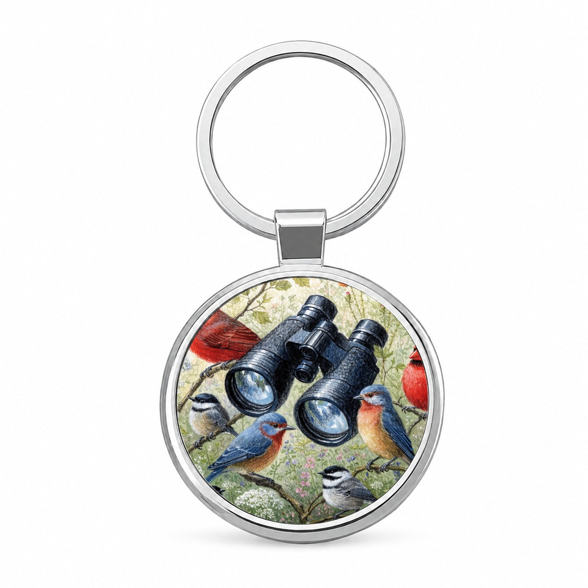 Birdwatching Binoculars Birds Round Metal Keychain