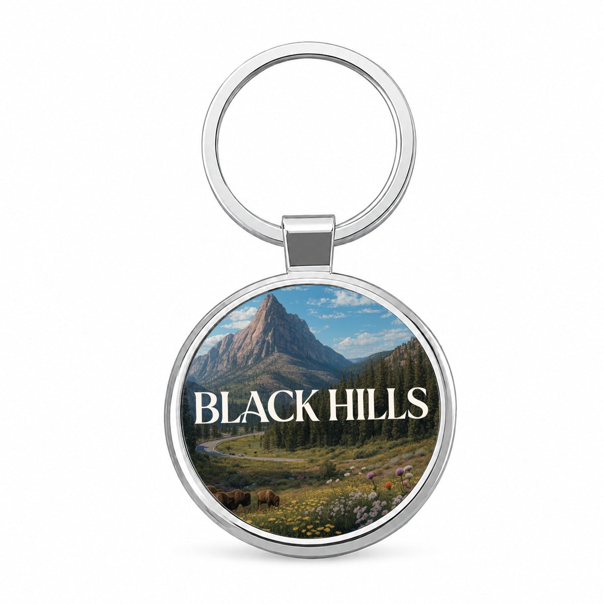 Black Hills South Dakota Travel Round Metal Keychain