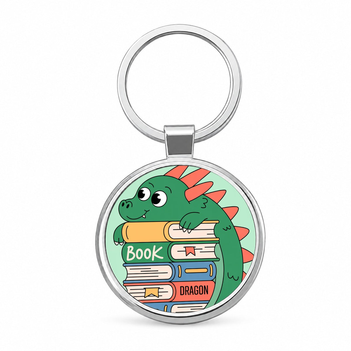 Book Dragon Reader Funny Round Metal Keychain