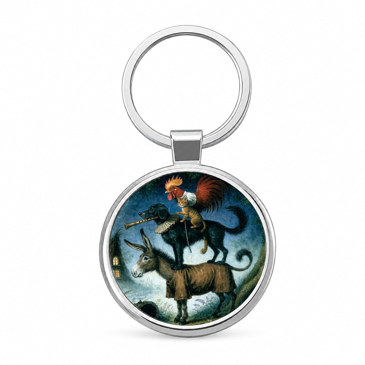 Bremen Town Musicians Round Metal Keychain