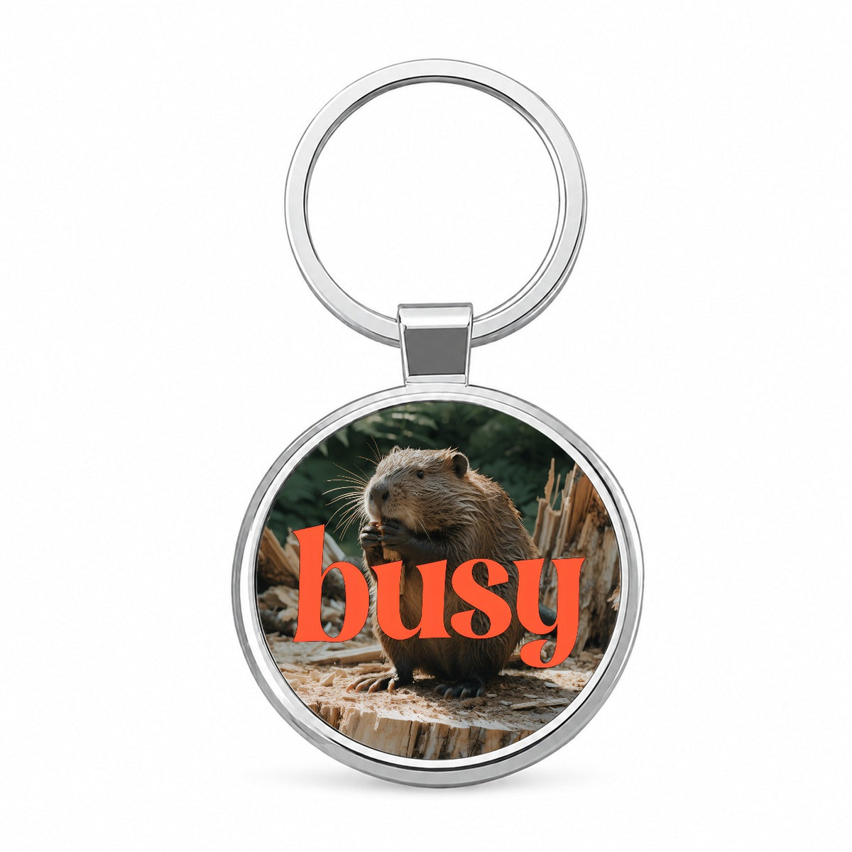 Busy Beaver Funny Round Metal Keychain