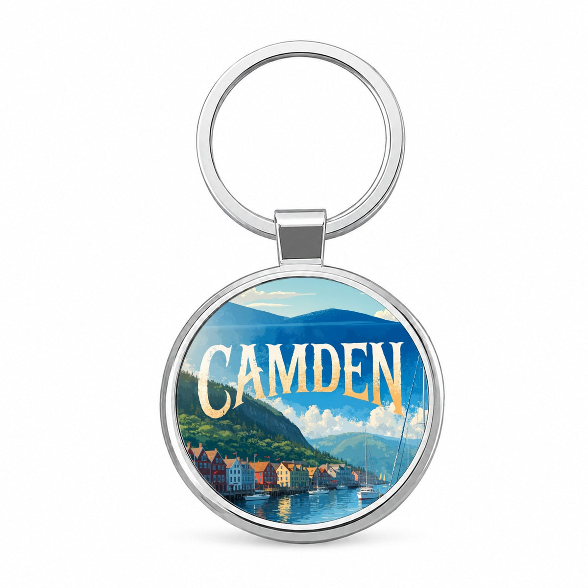 Camden Maine Travel Round Metal Keychain