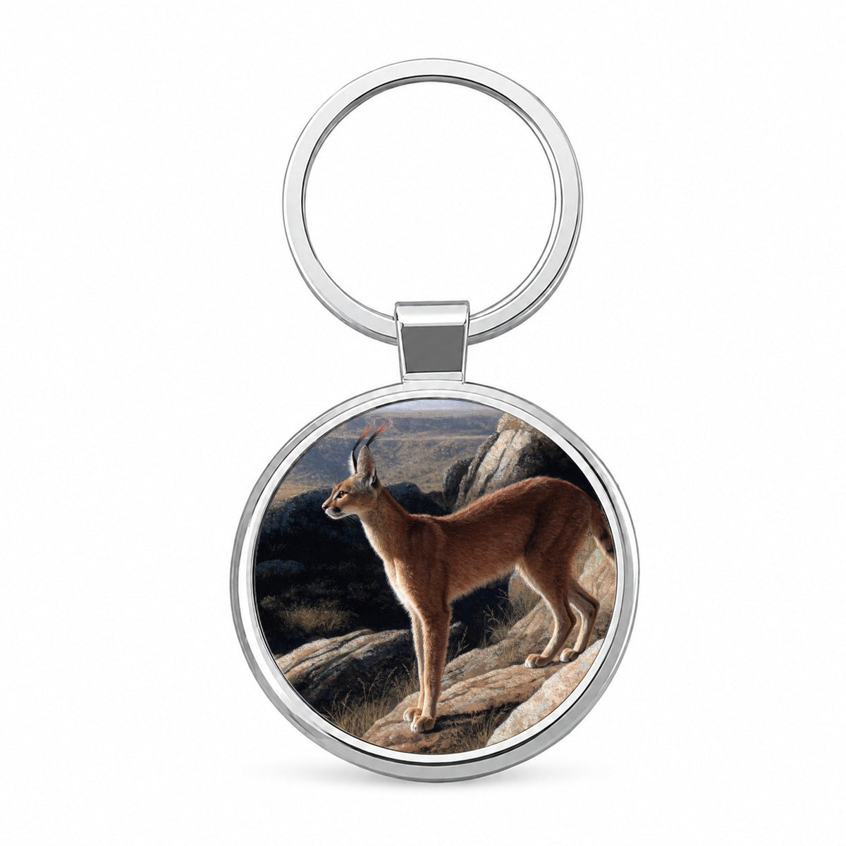 Caracal Wild Cat Round Metal Keychain