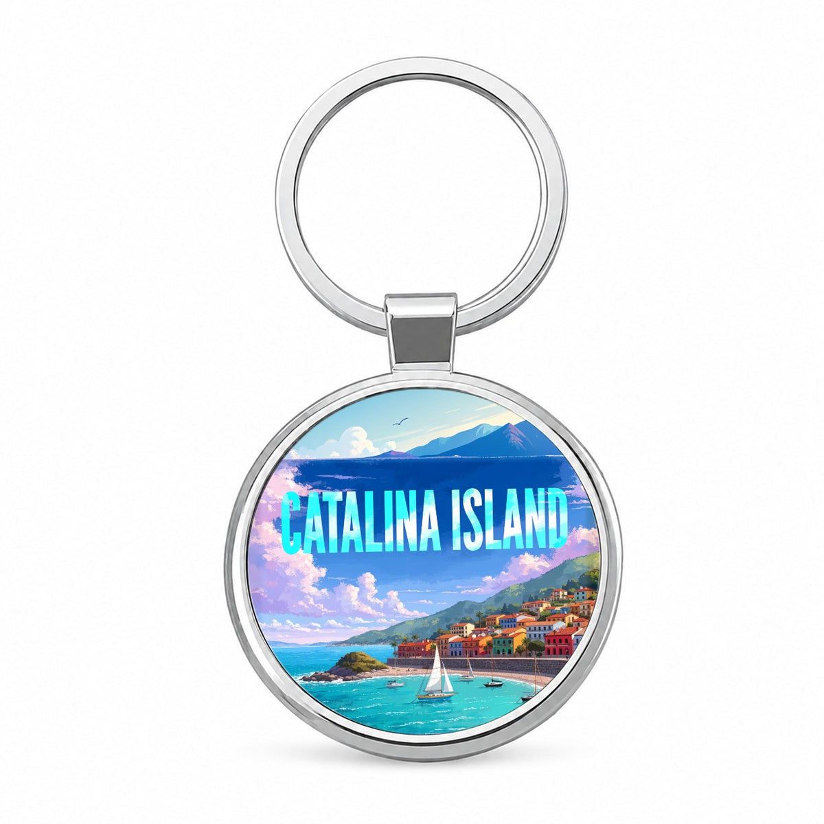 Catalina Island California Travel Round Metal Keychain