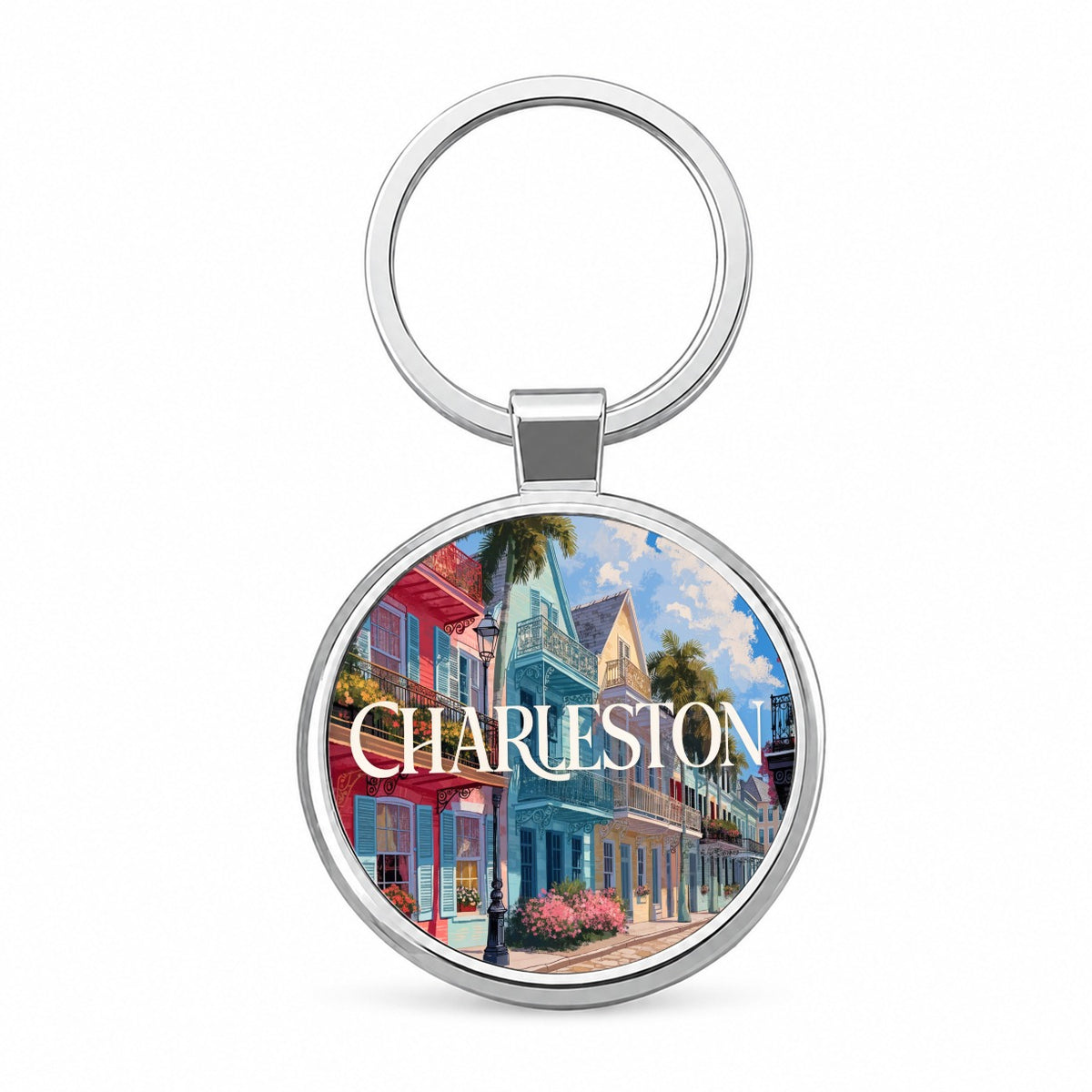 Charleston South Carolina Travel Round Metal Keychain