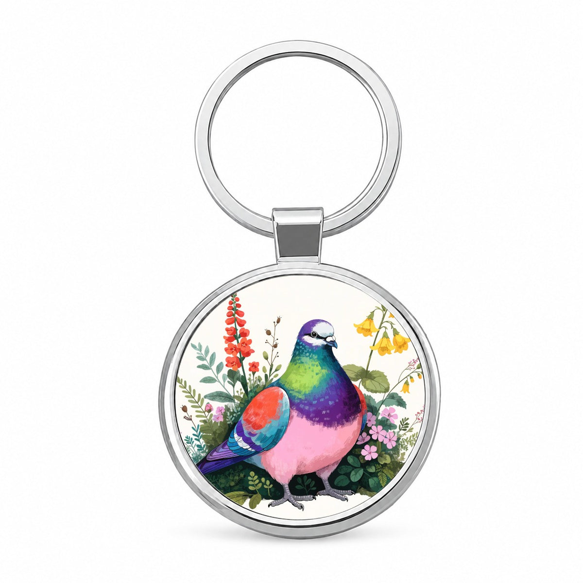 Charming Plump Pigeon Round Metal Keychain