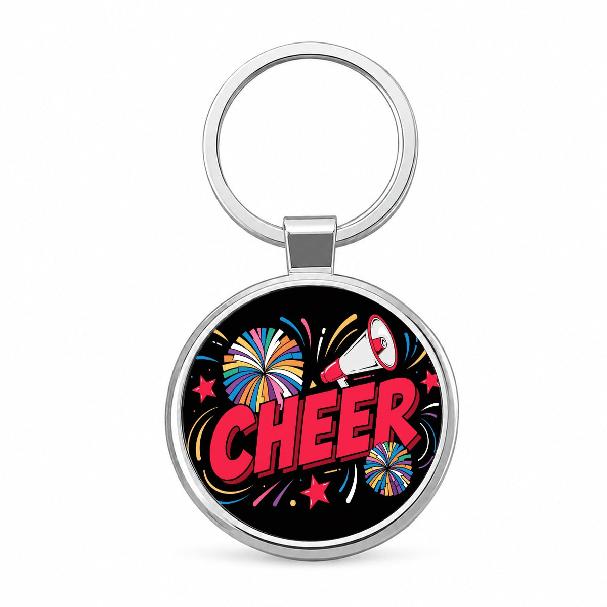 Cheerleading Red on Black Round Metal Keychain