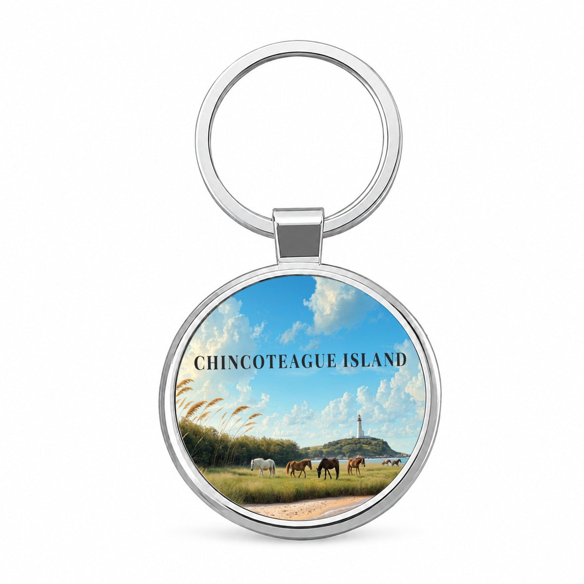 Chincoteague Island Virginia Travel Round Metal Keychain