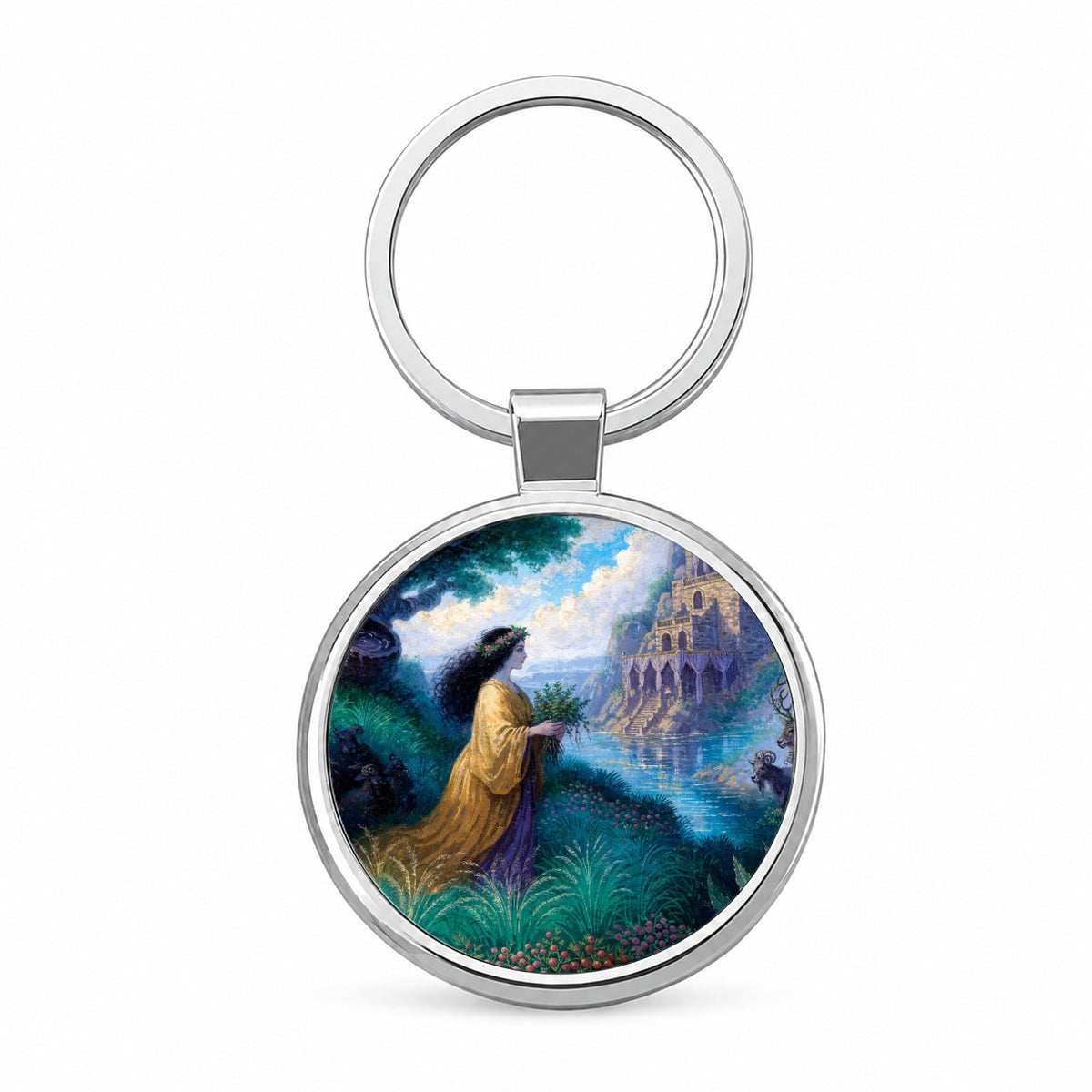 Circe Greek Enchantress Round Metal Keychain