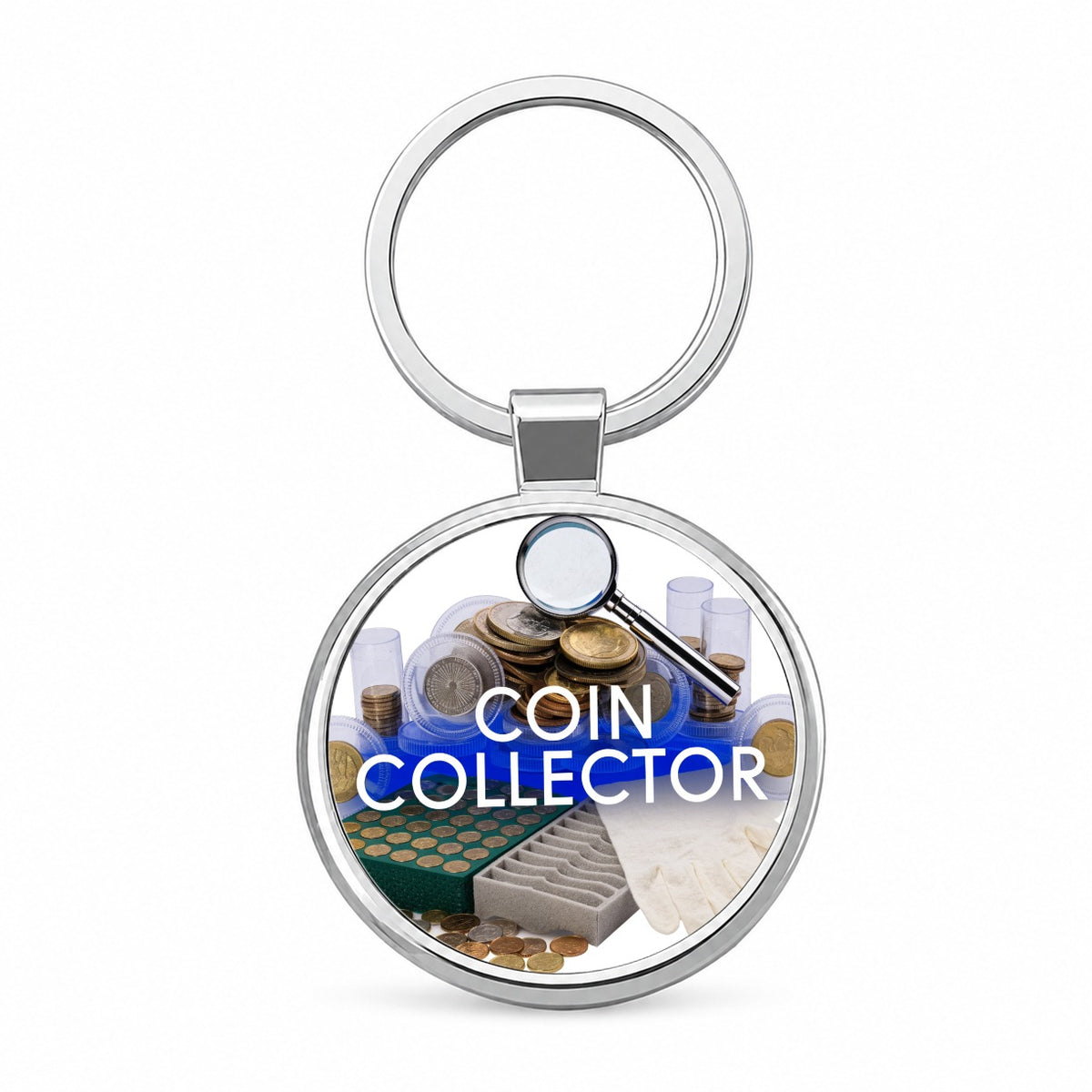 Coin Collector Collecting Round Metal Keychain