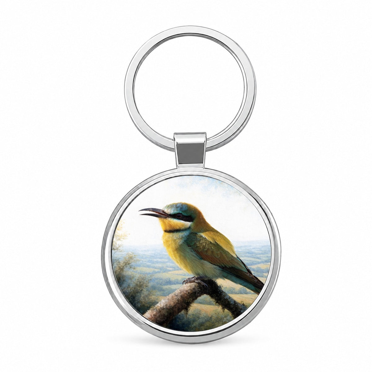 Colorful Bee Eater Round Metal Keychain
