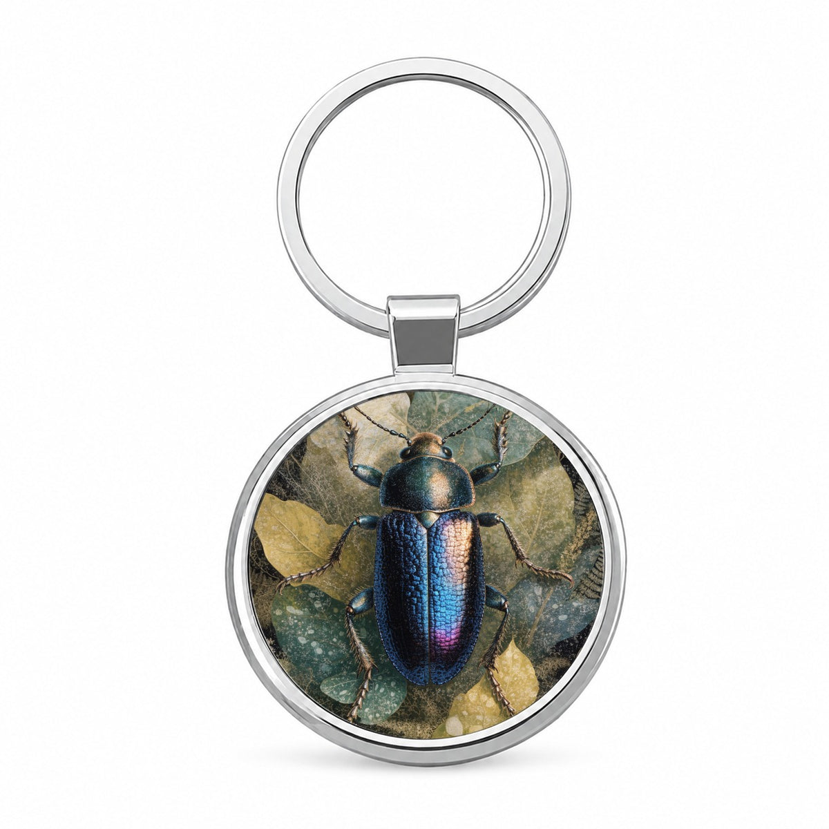 Colorful Beetle Top Down Round Metal Keychain
