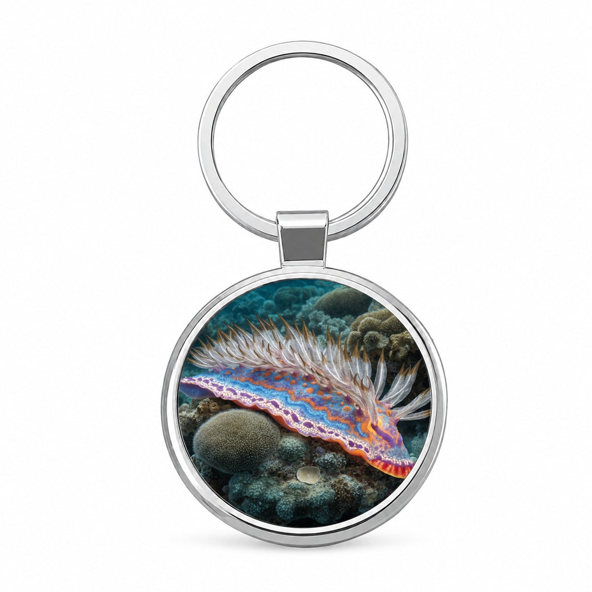 Colorful Nudibranch Reef Round Metal Keychain