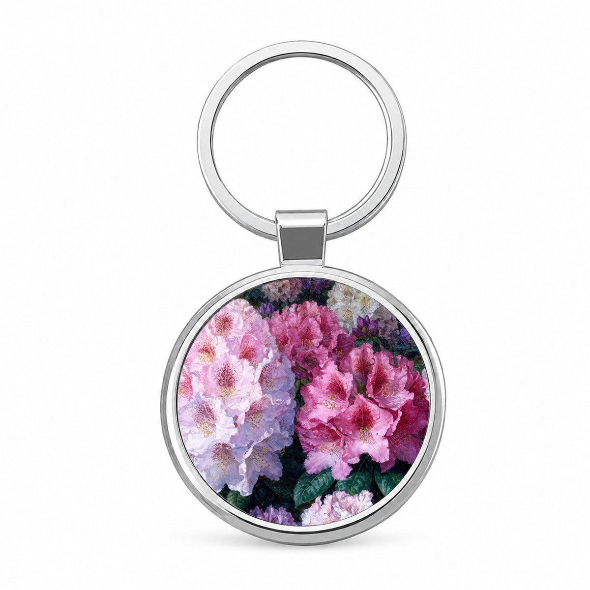 Colorful Rhododendron Garden Round Metal Keychain