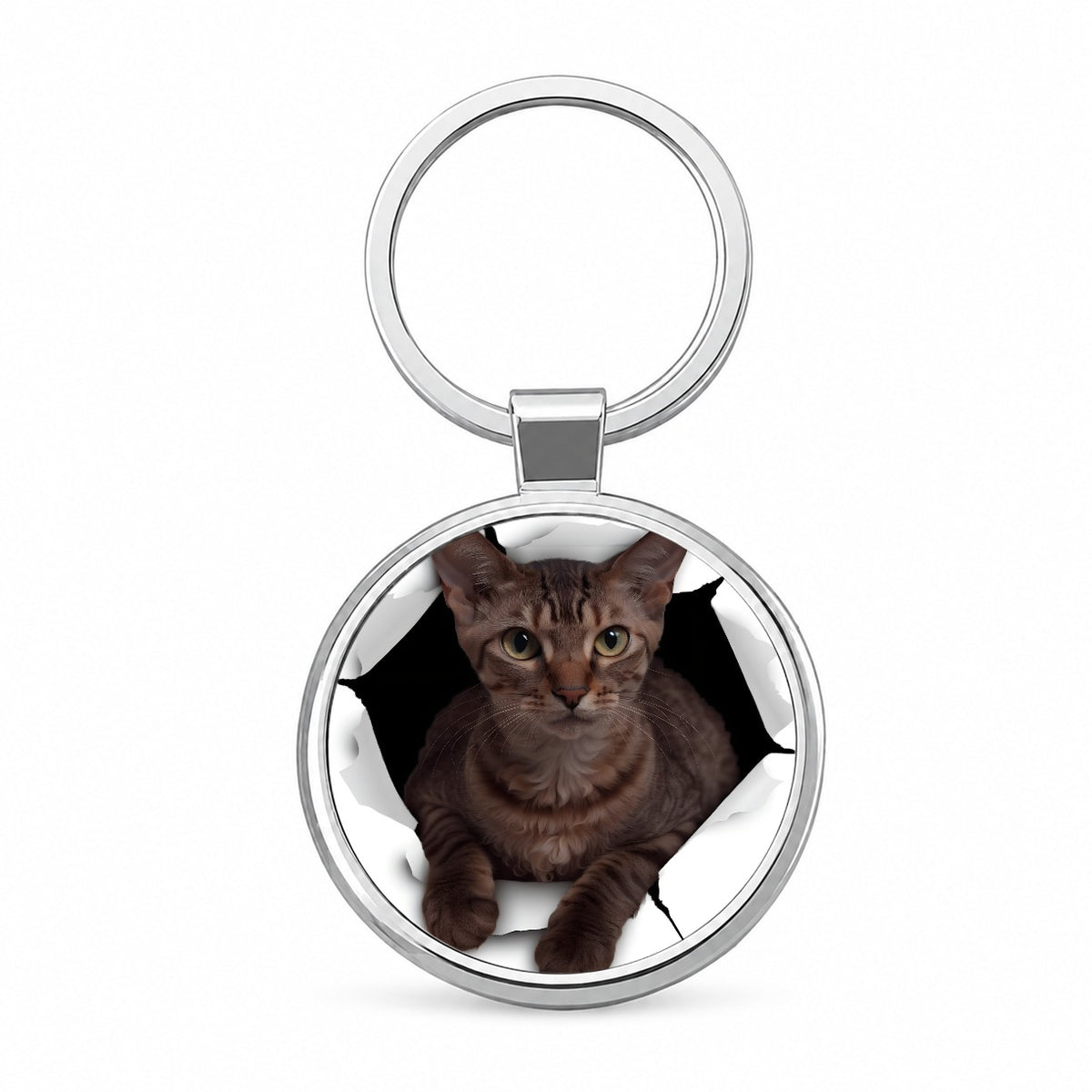 Cornish Rex Cat Breakout Round Metal Keychain