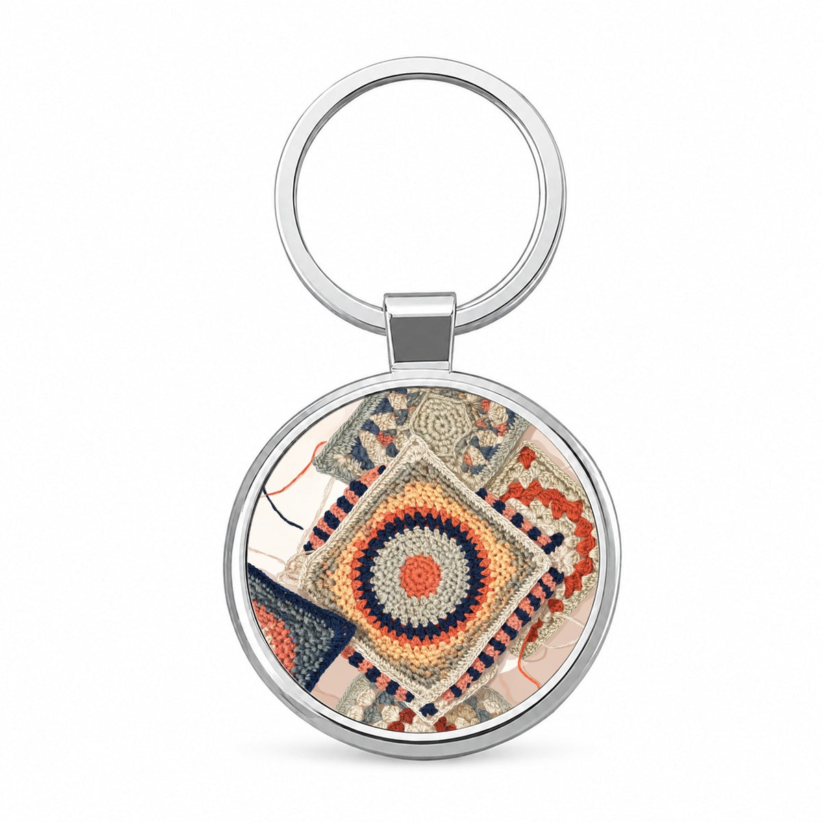 Cozy Crochet Granny Squares Round Metal Keychain