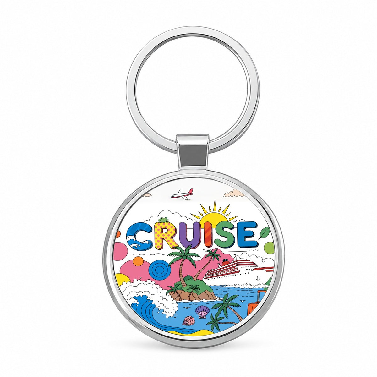 Cruise Ship Colorful Bold Travel Round Metal Keychain