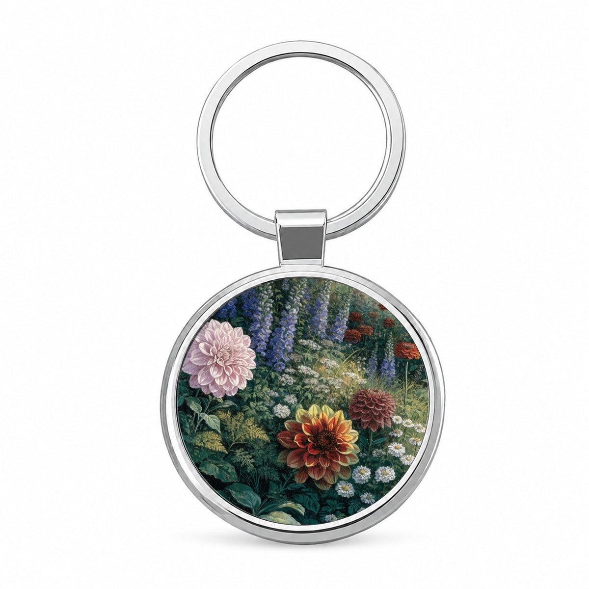 Cut Flower Cottage Garden Round Metal Keychain