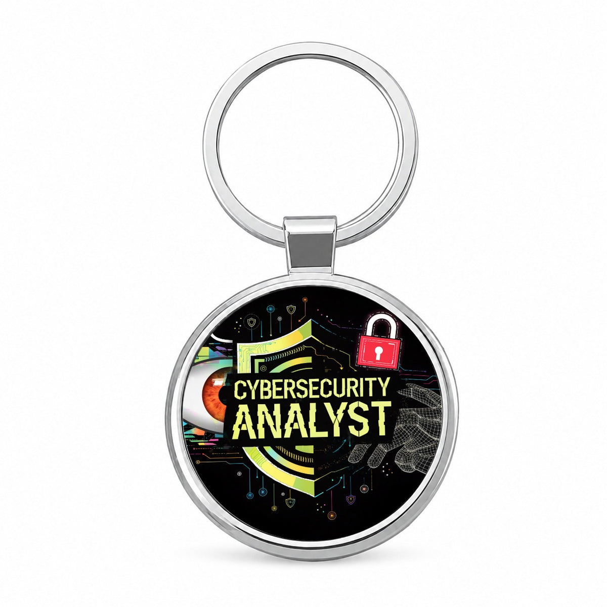 Cybersecurity Analyst Round Metal Keychain