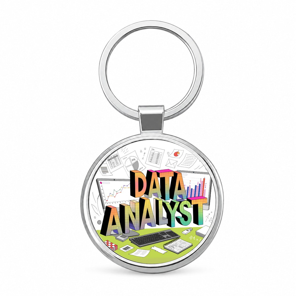 Data Analyst Round Metal Keychain