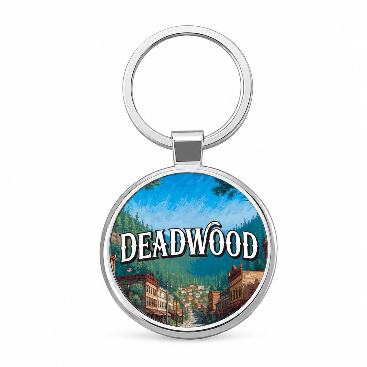 Deadwood South Dakota Travel Round Metal Keychain