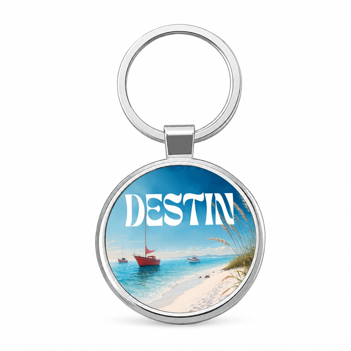 Destin Florida Travel Round Metal Keychain