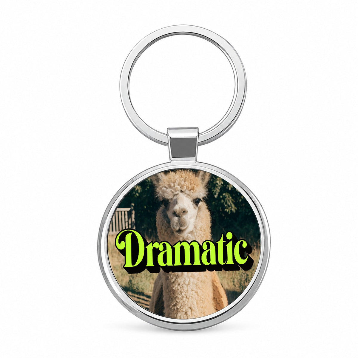 Dramatic Llama Funny Round Metal Keychain