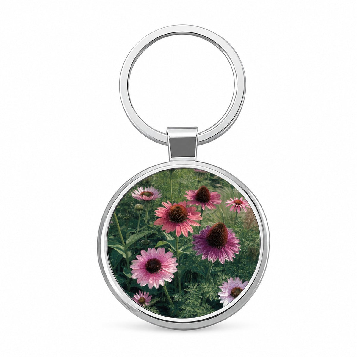 Echinacea Coneflower Garden Round Metal Keychain