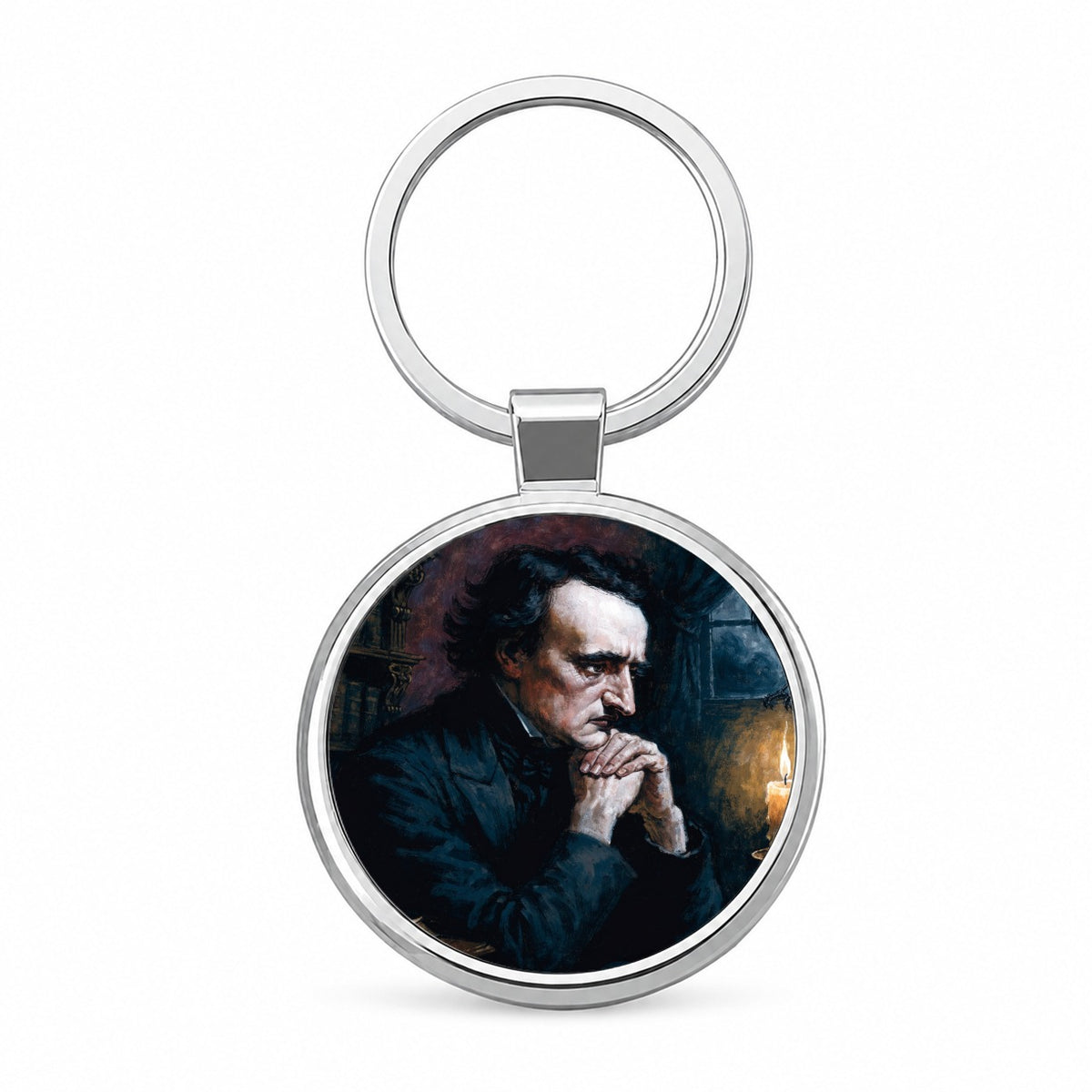 Edgar Allan Poe Author Round Metal Keychain