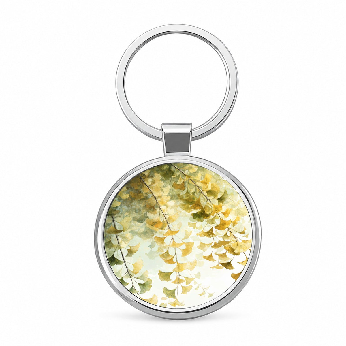 Elegant Ginkgo Leaves Round Metal Keychain