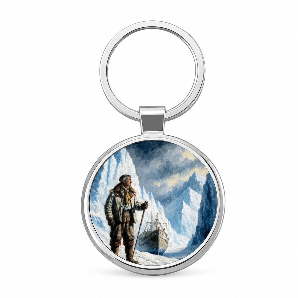Ernest Shackleton Explorer Round Metal Keychain