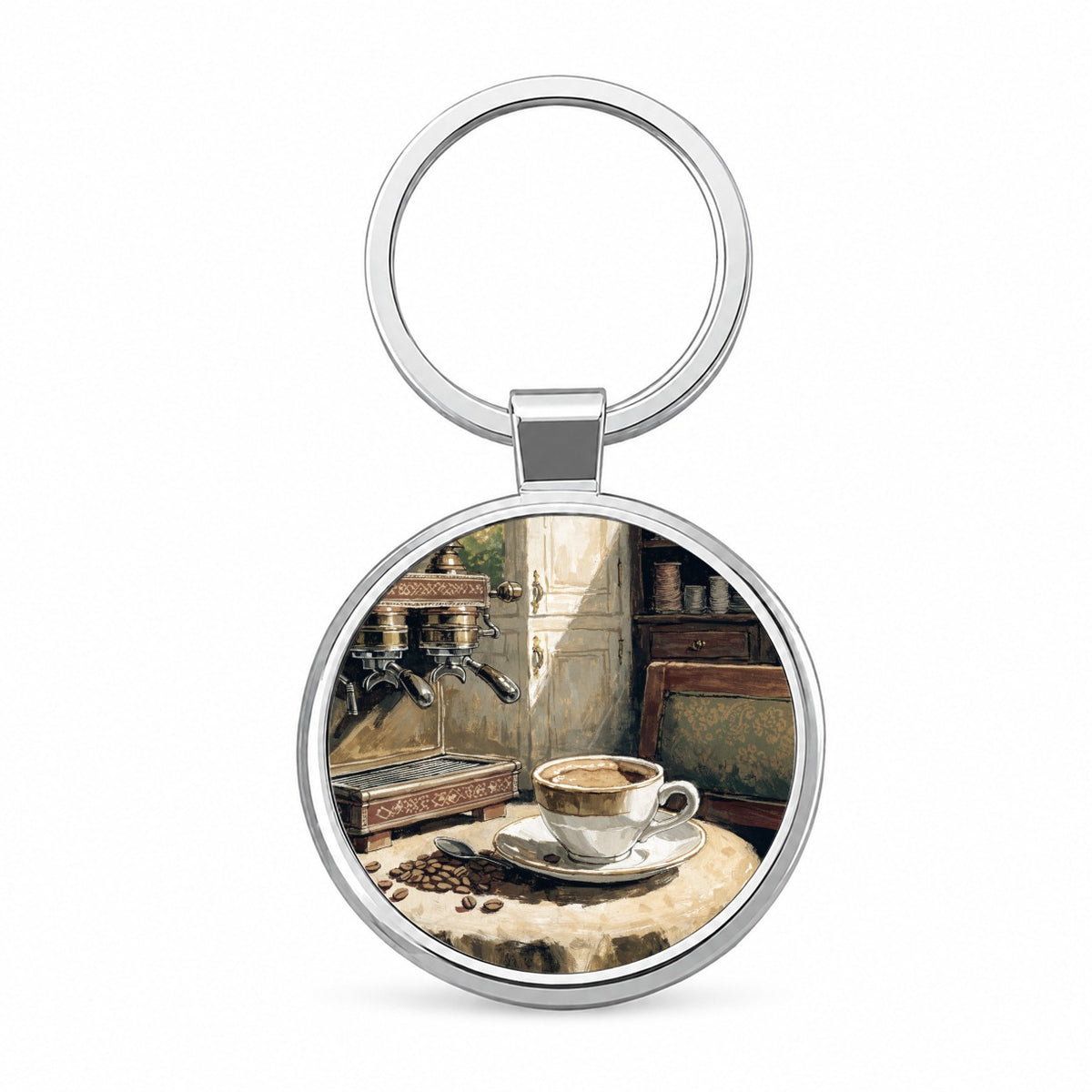 Espresso Coffee Aesthetic Round Metal Keychain
