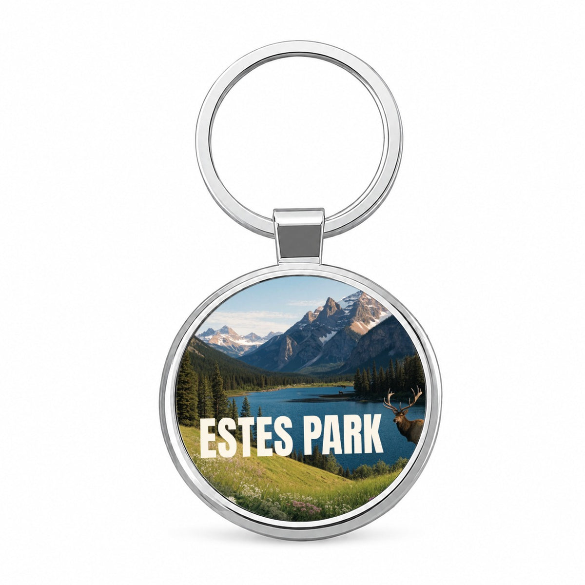 Estes Park Colorado Travel Round Metal Keychain
