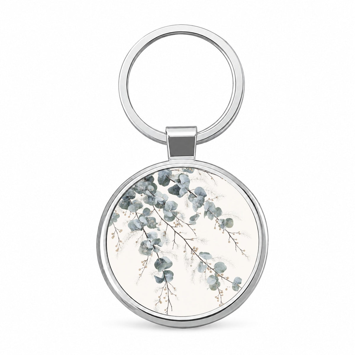 Eucalyptus Botanical Branches Round Metal Keychain