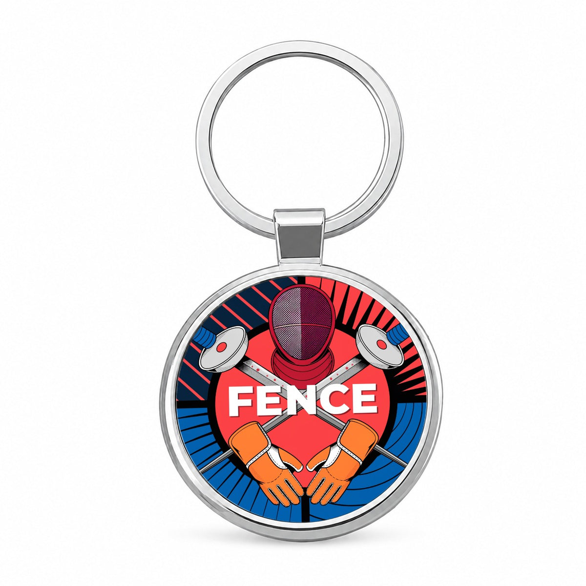 Fencing Foils Mask Round Metal Keychain