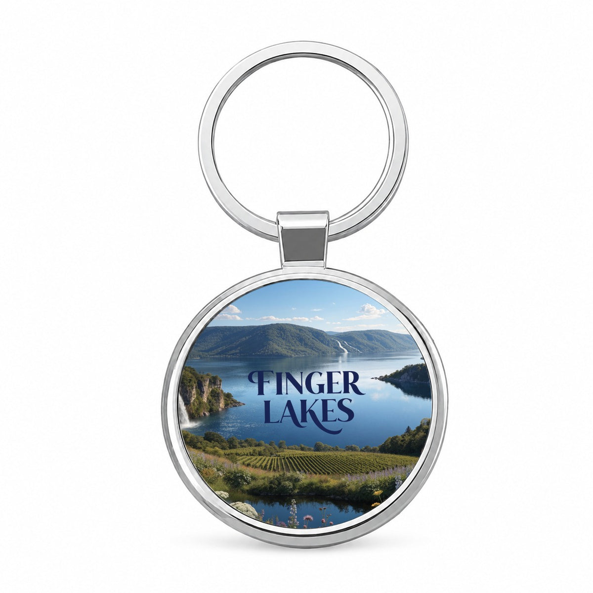 Finger Lakes Travel Round Metal Keychain