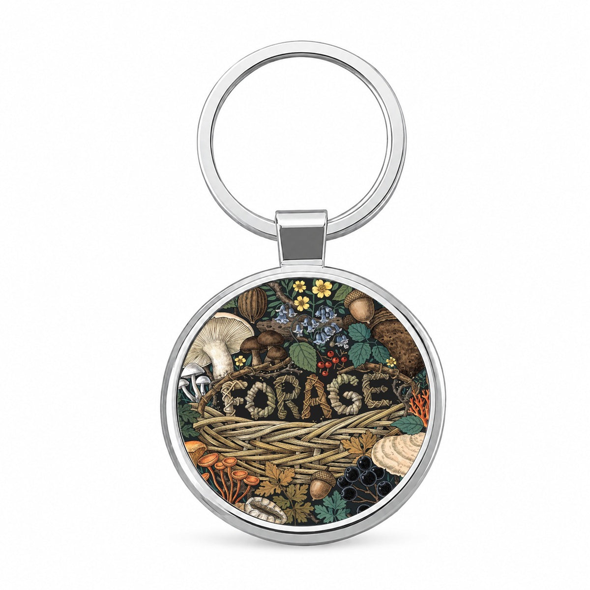 Forage Woodland Forest Mushrooms Round Metal Keychain