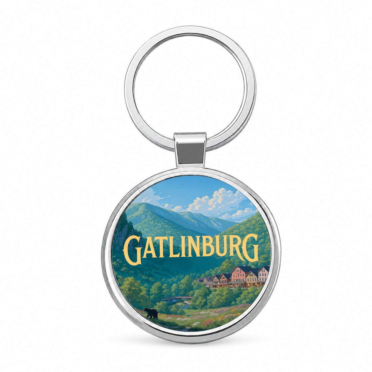 Gatlinburg Tennessee Travel Round Metal Keychain