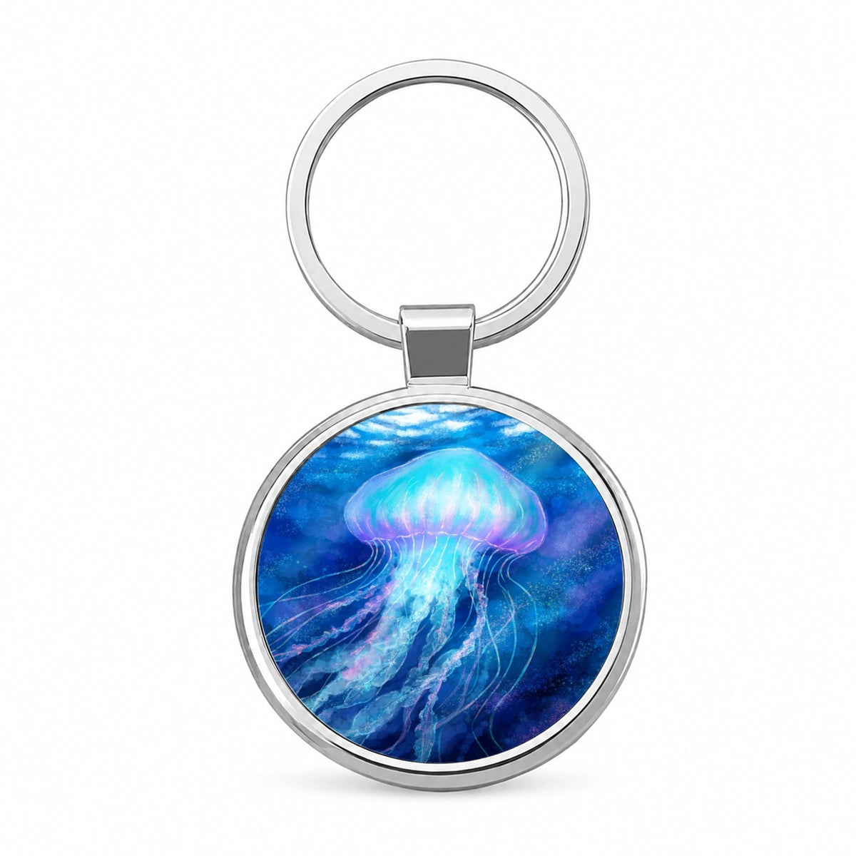 Glowing Jellyfish Ocean Round Metal Keychain