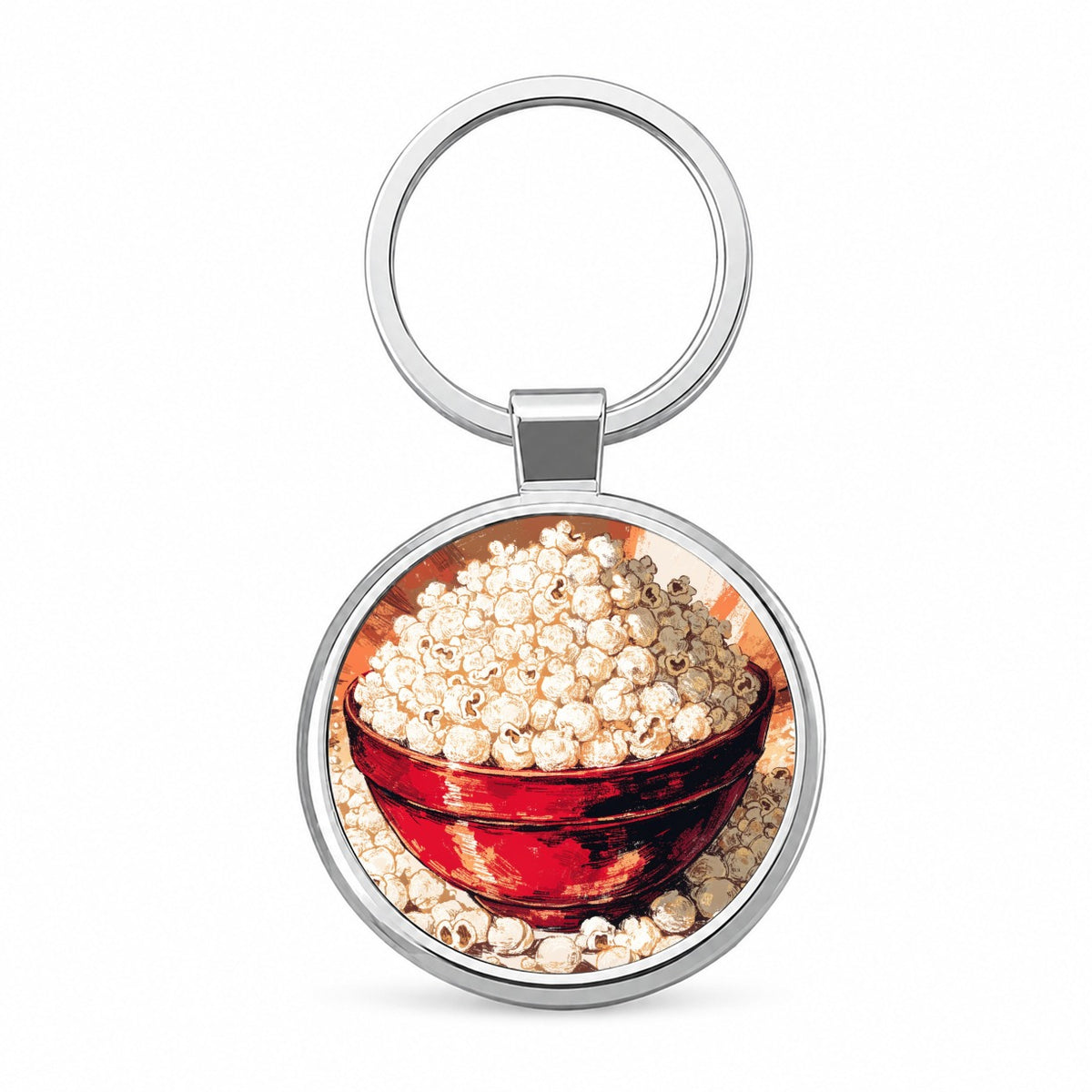 Gourmet Popcorn Movie Night Round Metal Keychain
