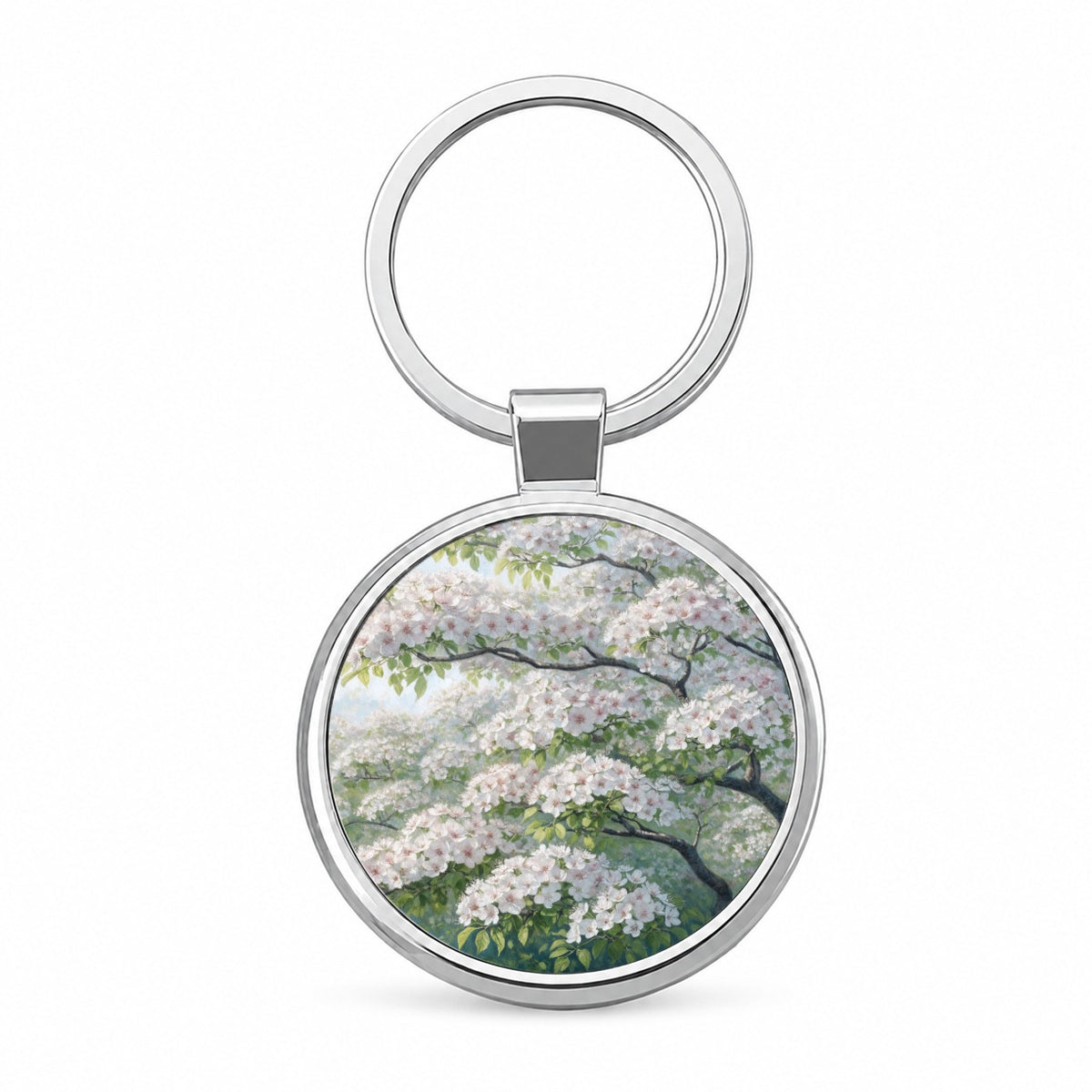 Graceful Flowering Dogwood Tree Round Metal Keychain