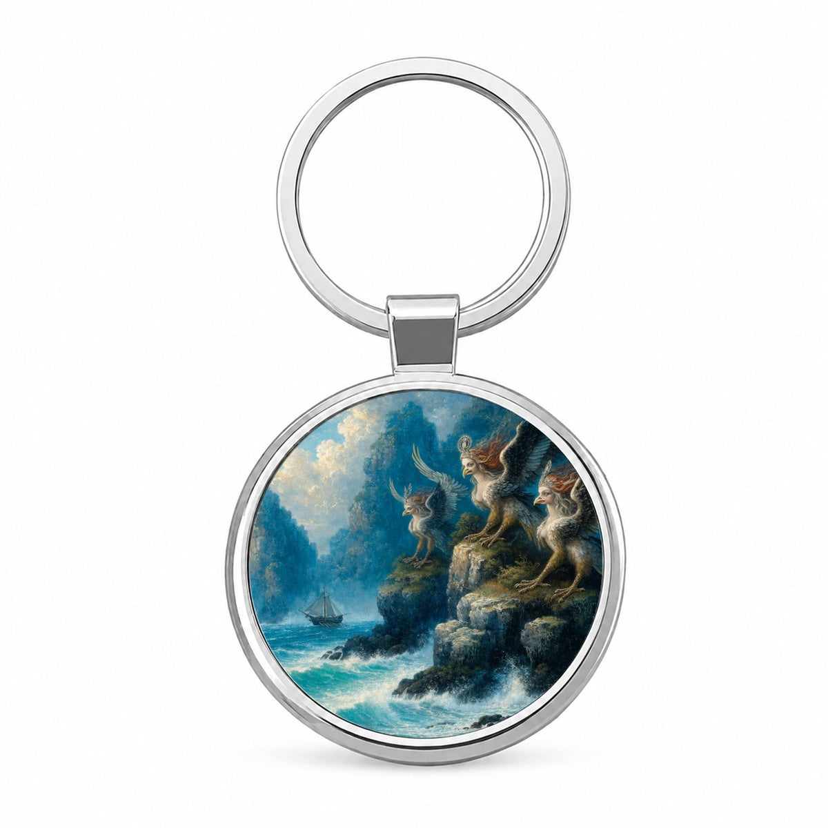 Greek Mythology Sirens Round Metal Keychain