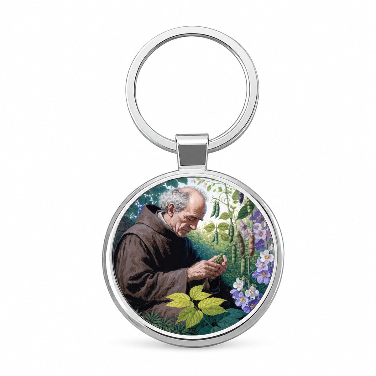 Gregor Mendel Geneticist Round Metal Keychain