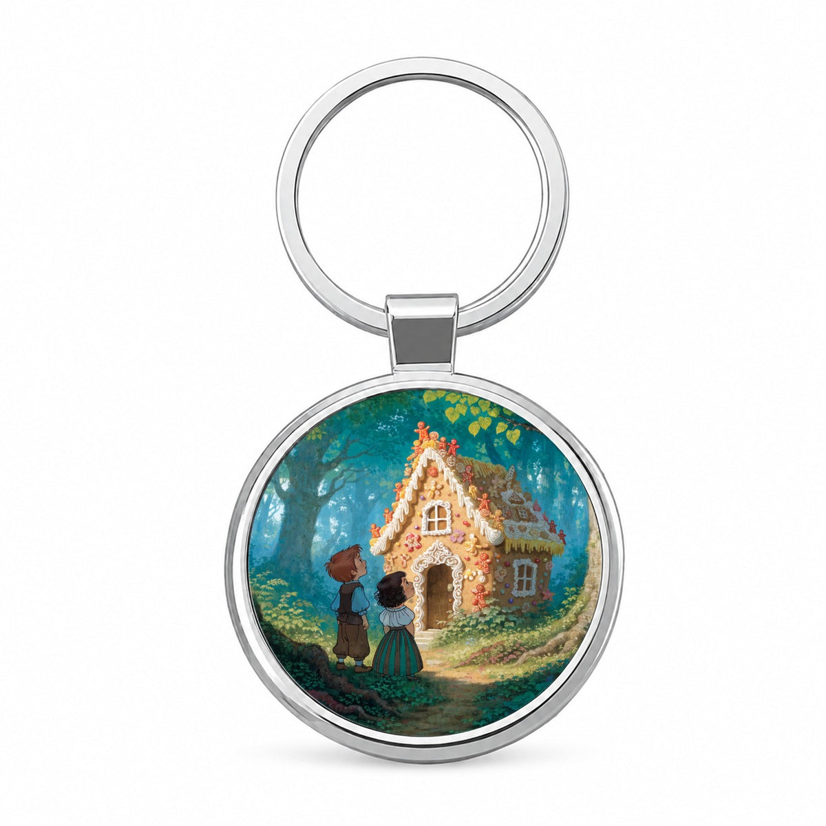 Hansel Gretel Gingerbread Cottage Round Metal Keychain