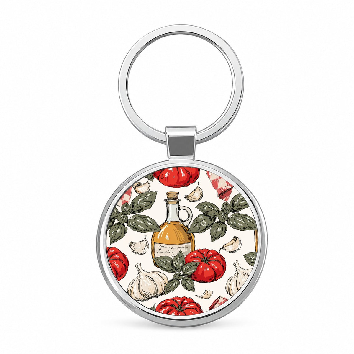 Heirloom Tomatoes Basil Garlic Round Metal Keychain